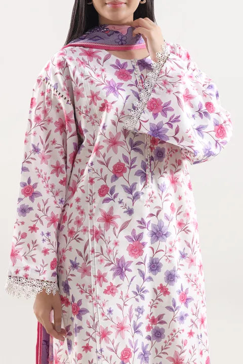 Unstitched Printed Warm Cotton 3 Piece Suit For Women - Unstitched Fabric For Women