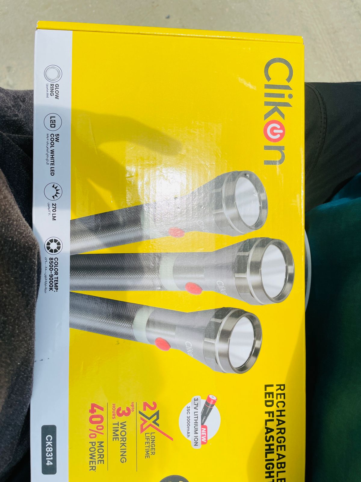Clikon CK8314 Rechargeable LED Flashlight | 5W Cool White LED | 270 Lumens | 3.7V Lithium-Ion Battery