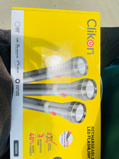 Clikon CK8314 Rechargeable LED Flashlight | 5W Cool White LED | 270 Lumens | 3.7V Lithium-Ion Battery