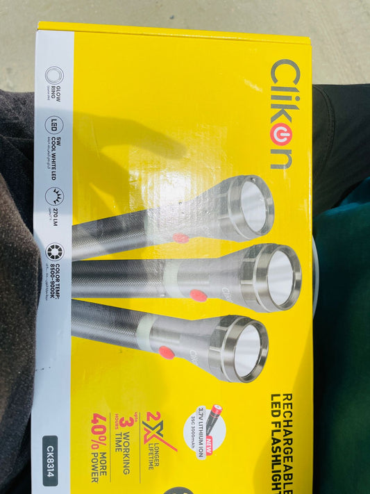 Clikon CK8314 Rechargeable LED Flashlight | 5W Cool White LED | 270 Lumens | 3.7V Lithium-Ion Battery
