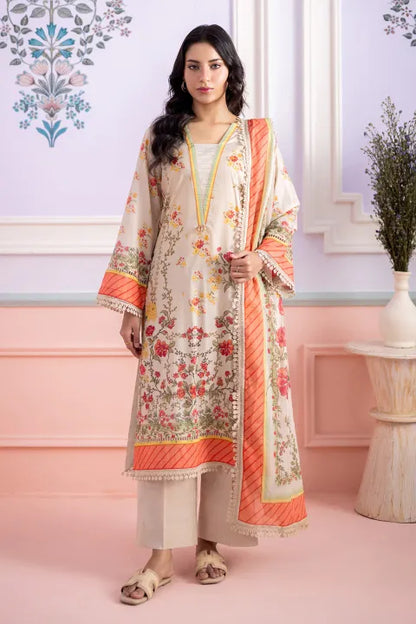 3 Piece Unstitched Printed Lawn Shirt Shalwar Dupatta - 0563 Unstitched Fabric For Women