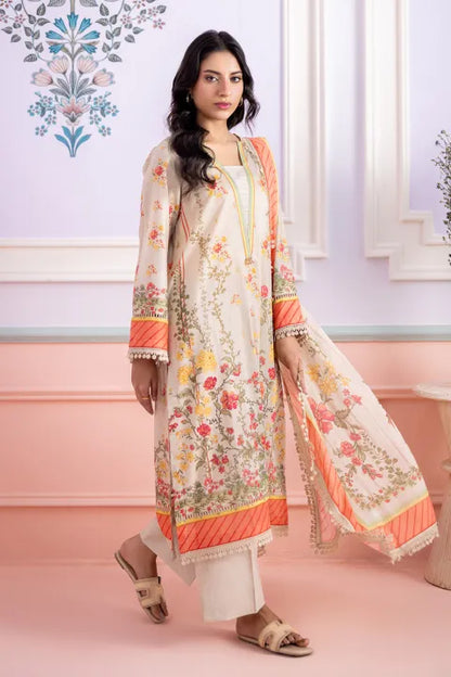 3 Piece Unstitched Printed Lawn Shirt Shalwar Dupatta - 0563 Unstitched Fabric For Women