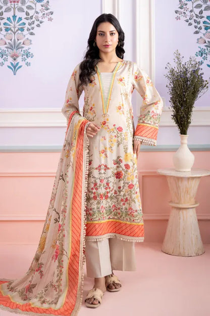 3 Piece Unstitched Printed Lawn Shirt Shalwar Dupatta - 0563 Unstitched Fabric For Women